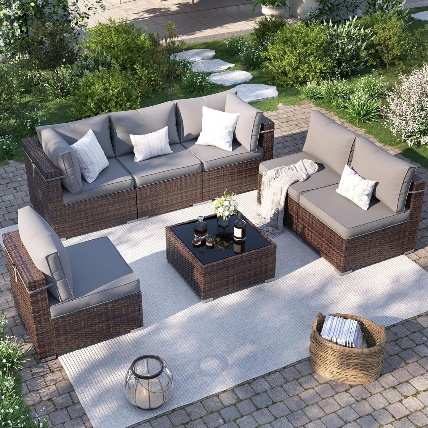 7 Piece Outdoor Sectional Patio Set with Waterproof Cover