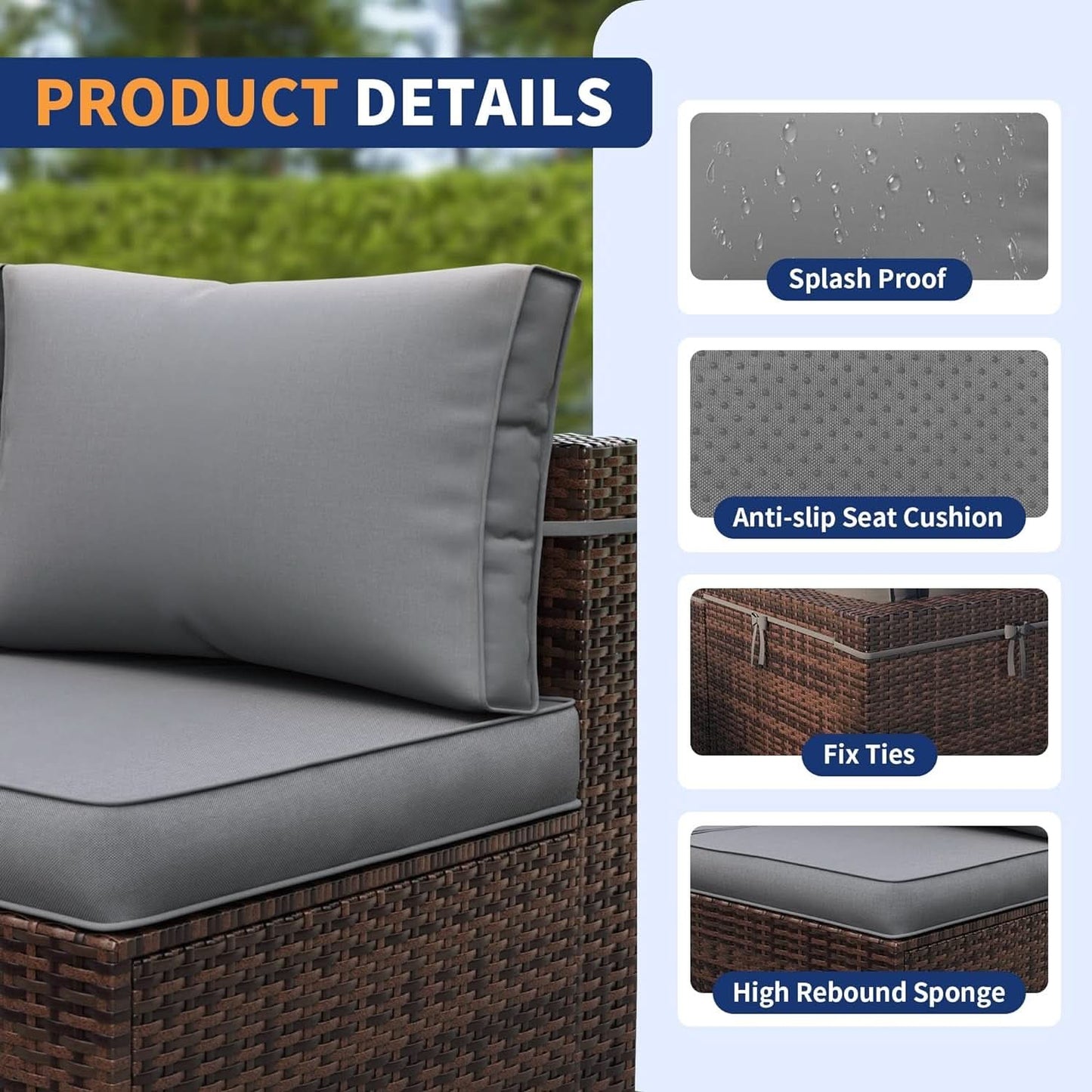 7 Piece Outdoor Sectional Patio Set with Waterproof Cover