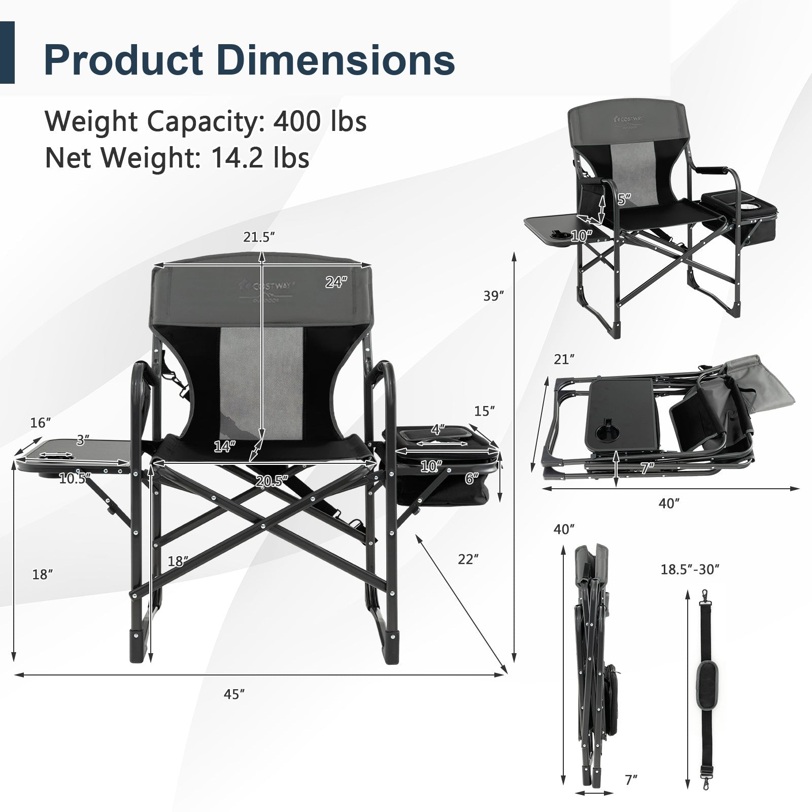 Poolside Director's Chair Black product dimensions - corrected heading