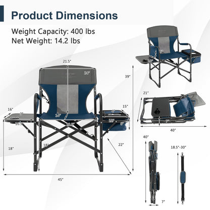 Poolside Director's Chair Blue product dimensions - corrected heading