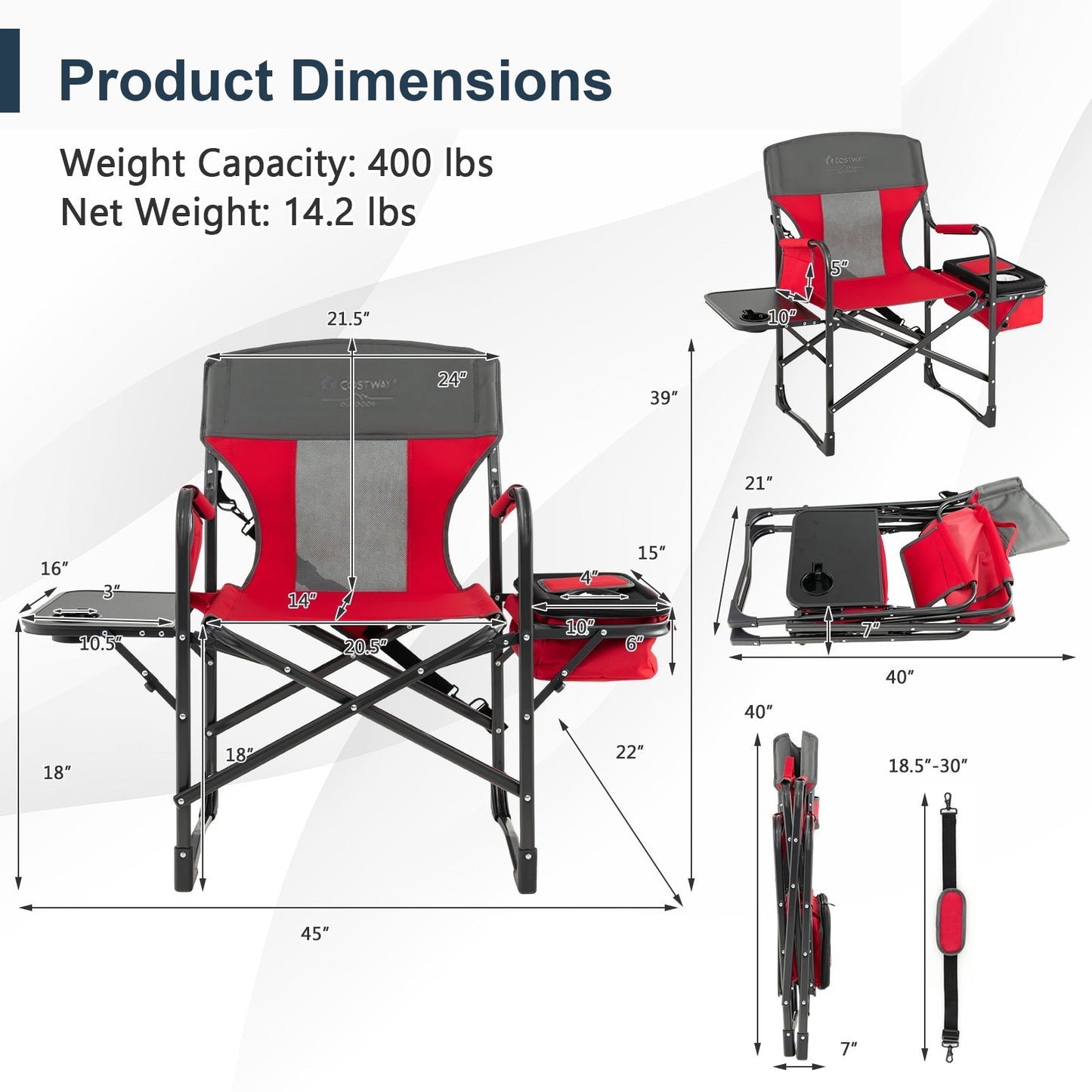 Poolside Director's Chair Red product dimensions - corrected heading