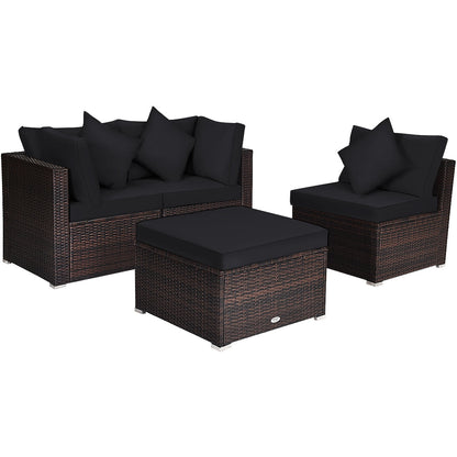 4-Piece Rattan Patio Furniture Set with Cushions