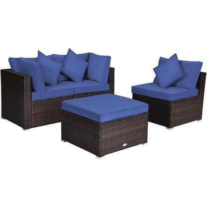 4-Piece Rattan Patio Furniture Set with Cushions