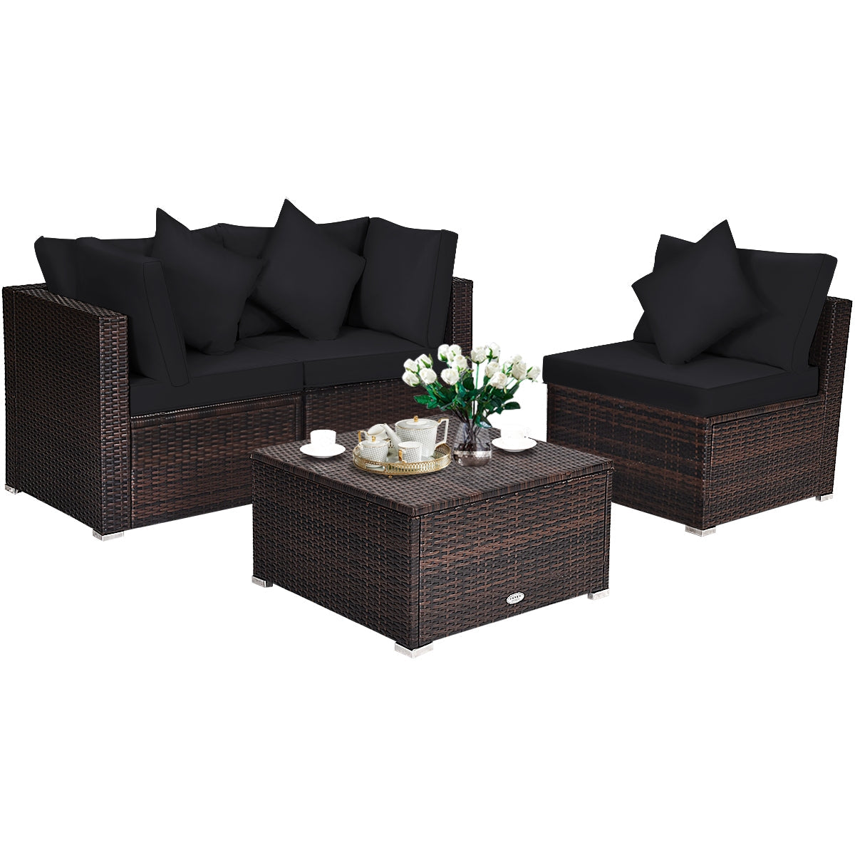 4-Piece Rattan Patio Furniture Set with Cushions
