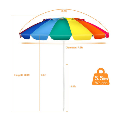 8ft Beach Umbrella with Sand Anchor