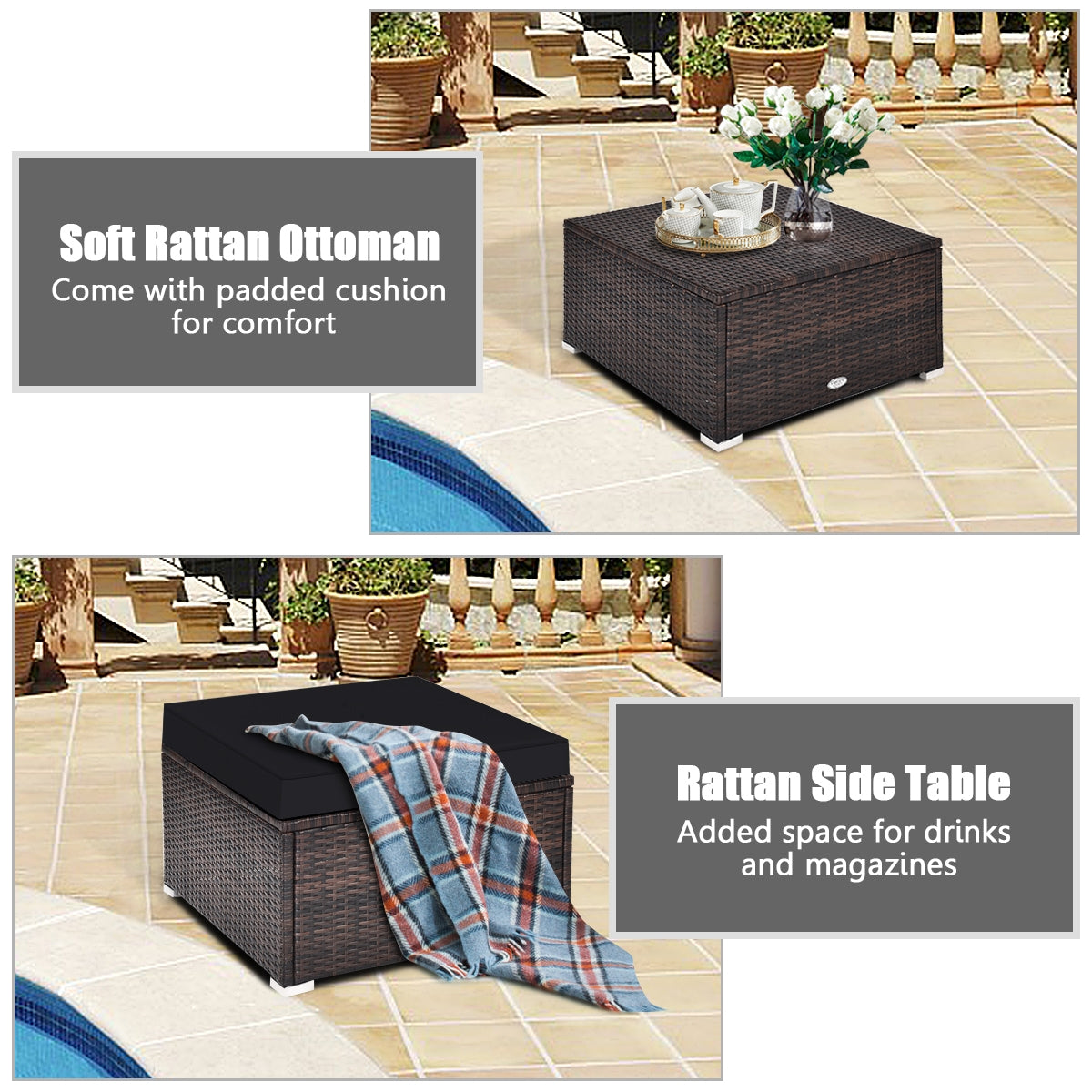 4-Piece Rattan Patio Furniture Set with Cushions