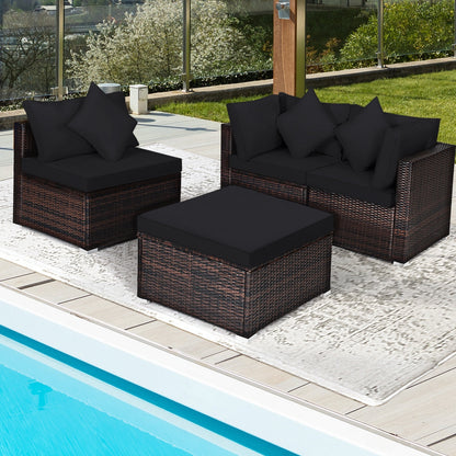 4-Piece Rattan Patio Furniture Set with Cushions
