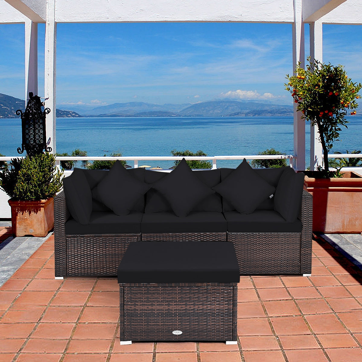 4-Piece Rattan Patio Furniture Set with Cushions