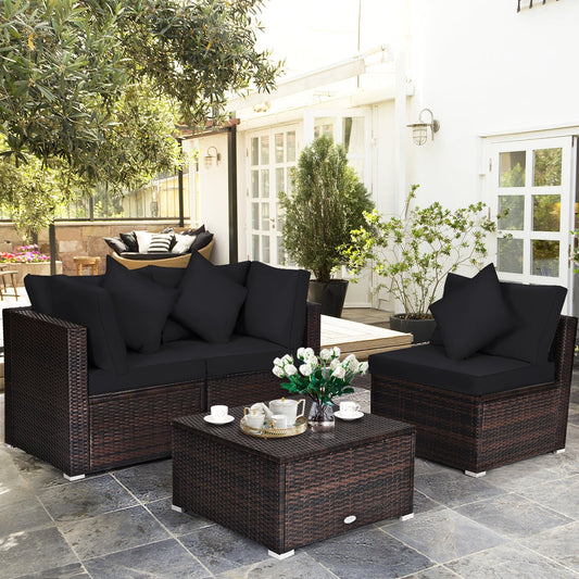 4-Piece Rattan Patio Furniture Set with Cushions