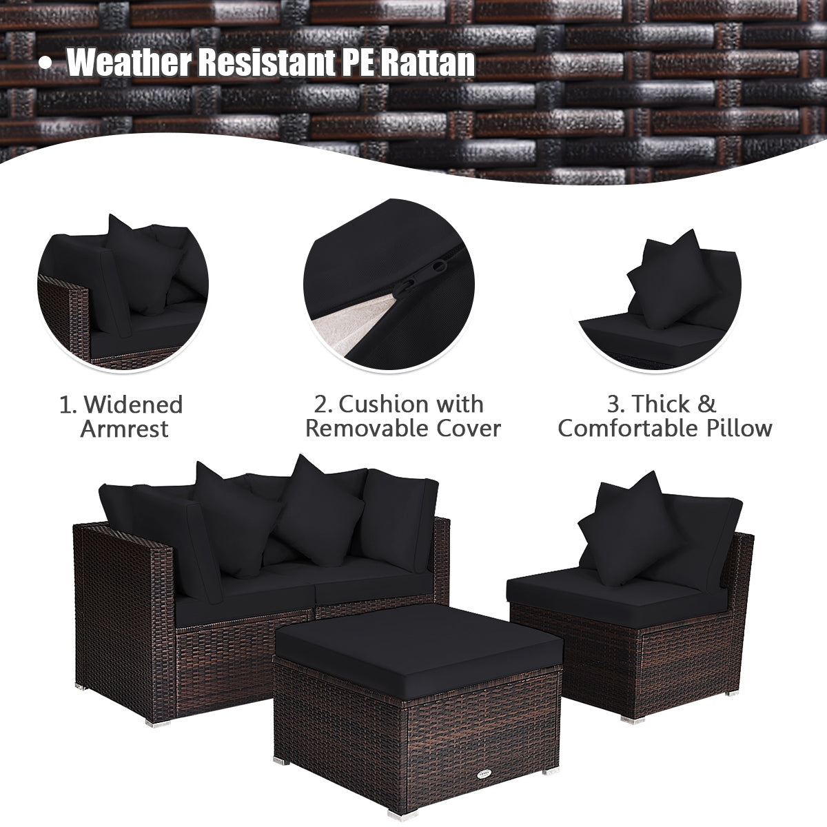 4-Piece Rattan Patio Furniture Set with Cushions