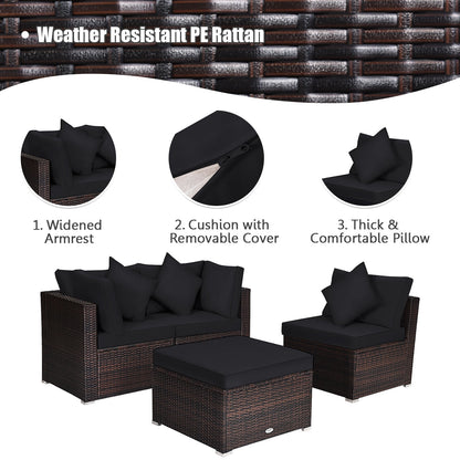 4-Piece Rattan Patio Furniture Set with Cushions