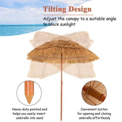 Thatched Tiki Beach Umbrella with Tilt
