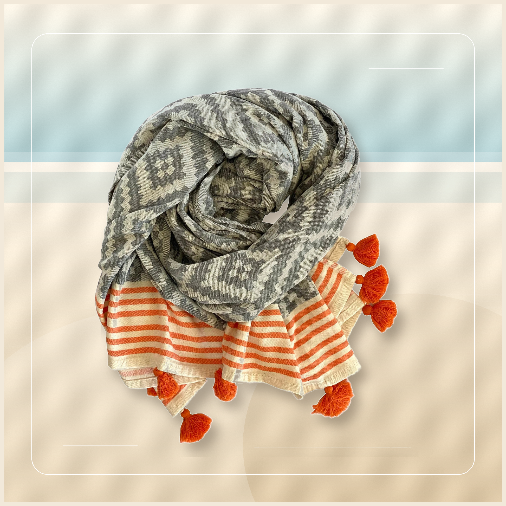 Santa Monica Dusk Turkish Cotton Beach Towel in a high-resolution dune detail frame