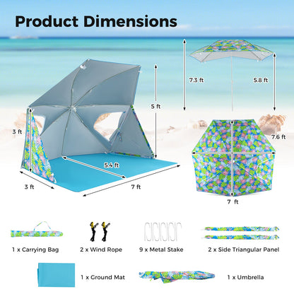 Upf50+ Sun Protection Beach Umbrella Tent with Portable Carrying Bag-blue