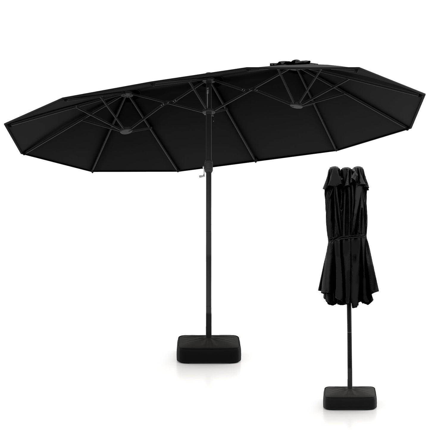 15 Feet Double-Sided Twin Patio Umbrella with Crank and Base