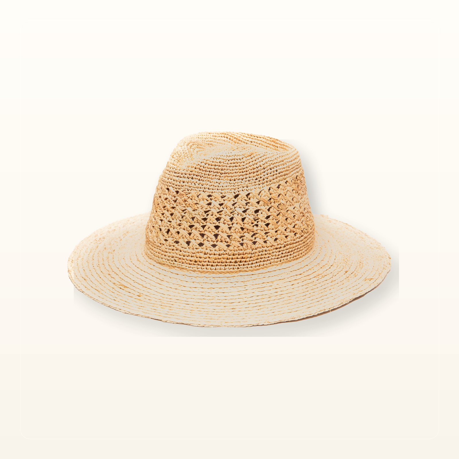 Studio product photo for Women's Mixed Raffia Fedora w/ Hand Crochet Crown & Raffia Braid Brim